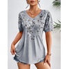 image:imageZeagoo Womens Puff Short Sleeve Boho Shirts Casual V Neck Floral Solid Summer Blouse Pleated Tunic TopDh62