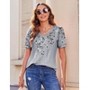 image:imageZeagoo Womens Puff Short Sleeve Boho Shirts Casual V Neck Floral Solid Summer Blouse Pleated Tunic TopDh62