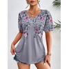 image:imageZeagoo Womens Puff Short Sleeve Boho Shirts Casual V Neck Floral Solid Summer Blouse Pleated Tunic TopFloral Grey Hf36