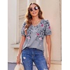 image:imageZeagoo Womens Puff Short Sleeve Boho Shirts Casual V Neck Floral Solid Summer Blouse Pleated Tunic TopFloral Grey Hf36