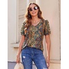 image:imageZeagoo Womens Puff Short Sleeve Boho Shirts Casual V Neck Floral Solid Summer Blouse Pleated Tunic TopMulti Floral Mz721