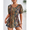 image:imageZeagoo Womens Puff Short Sleeve Boho Shirts Casual V Neck Floral Solid Summer Blouse Pleated Tunic TopMulti Floral Mz721
