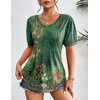 image:imageZeagoo Womens Puff Short Sleeve Boho Shirts Casual V Neck Floral Solid Summer Blouse Pleated Tunic TopPa171