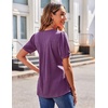 image:imageZeagoo Womens Puff Short Sleeve Boho Shirts Casual V Neck Floral Solid Summer Blouse Pleated Tunic TopPurple