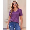 image:imageZeagoo Womens Puff Short Sleeve Boho Shirts Casual V Neck Floral Solid Summer Blouse Pleated Tunic TopPurple