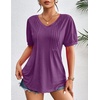 image:imageZeagoo Womens Puff Short Sleeve Boho Shirts Casual V Neck Floral Solid Summer Blouse Pleated Tunic TopPurple
