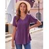 image:imageZeagoo Womens Puff Short Sleeve Boho Shirts Casual V Neck Floral Solid Summer Blouse Pleated Tunic TopPurple