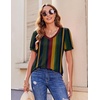 image:imageZeagoo Womens Puff Short Sleeve Boho Shirts Casual V Neck Floral Solid Summer Blouse Pleated Tunic TopStripe Tz275