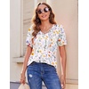 image:imageZeagoo Womens Puff Short Sleeve Boho Shirts Casual V Neck Floral Solid Summer Blouse Pleated Tunic TopXh403