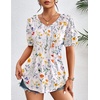 image:imageZeagoo Womens Puff Short Sleeve Boho Shirts Casual V Neck Floral Solid Summer Blouse Pleated Tunic TopXh403
