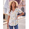 image:imageZeagoo Womens Puff Short Sleeve Boho Shirts Casual V Neck Floral Solid Summer Blouse Pleated Tunic TopXh403