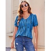 image:imageZeagoo Womens Puff Short Sleeve Boho Shirts Casual V Neck Floral Solid Summer Blouse Pleated Tunic TopZr459