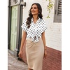 image:imageZeagoo Womens Satin Blouse Short Sleeve Silk Tops Button Down Shirts Business Casual OutfitsBlack Polka Dot