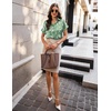 image:imageZeagoo Womens Satin Blouse Short Sleeve Silk Tops Button Down Shirts Business Casual OutfitsGreen Floral