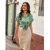 image:imageZeagoo Womens Satin Blouse Short Sleeve Silk Tops Button Down Shirts Business Casual OutfitsGreen Floral