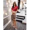 image:imageZeagoo Womens Satin Blouse Short Sleeve Silk Tops Button Down Shirts Business Casual OutfitsRed