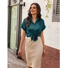 image:imageZeagoo Womens Satin Blouse Short Sleeve Silk Tops Button Down Shirts Business Casual OutfitsTeal