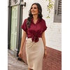 image:imageZeagoo Womens Satin Blouse Short Sleeve Silk Tops Button Down Shirts Business Casual OutfitsWine Red