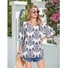 image:imageZeagoo Womens Tops 34 Sleeve V Neck Bohemian Blouses Casual Loose Fit Tunic Boho Shirts Floral Printed ClothesBlue Boho Mz903