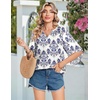 image:imageZeagoo Womens Tops 34 Sleeve V Neck Bohemian Blouses Casual Loose Fit Tunic Boho Shirts Floral Printed ClothesBlue Boho Mz903
