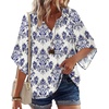image:imageZeagoo Womens Tops 34 Sleeve V Neck Bohemian Blouses Casual Loose Fit Tunic Boho Shirts Floral Printed ClothesBlue Boho Mz903