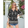 image:imageZeagoo Womens Tops 34 Sleeve V Neck Bohemian Blouses Casual Loose Fit Tunic Boho Shirts Floral Printed ClothesMulti Black Mz921