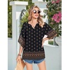 image:imageZeagoo Womens Tops 34 Sleeve V Neck Bohemian Blouses Casual Loose Fit Tunic Boho Shirts Floral Printed ClothesMulticolor Black Mz930