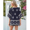image:imageZeagoo Womens Tops 34 Sleeve V Neck Bohemian Blouses Casual Loose Fit Tunic Boho Shirts Floral Printed ClothesNavy Blue Mz918