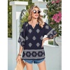 image:imageZeagoo Womens Tops 34 Sleeve V Neck Bohemian Blouses Casual Loose Fit Tunic Boho Shirts Floral Printed ClothesNavy Blue Mz918