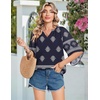 image:imageZeagoo Womens Tops 34 Sleeve V Neck Bohemian Blouses Casual Loose Fit Tunic Boho Shirts Floral Printed ClothesNavy Blue Mz918