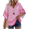 image:imageZeagoo Womens Tops 34 Sleeve V Neck Bohemian Blouses Casual Loose Fit Tunic Boho Shirts Floral Printed ClothesPink Floral Mz744