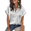 image:imageZeagoo Womens Satin Blouse Short Sleeve Silk Tops Button Down Shirts Business Casual OutfitsSilver Grey
