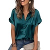 image:imageZeagoo Womens Satin Blouse Short Sleeve Silk Tops Button Down Shirts Business Casual OutfitsTeal
