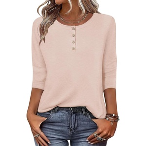 image:imageZeagoo 34 Length Sleeve Women Tops Crew Neck Blouses Dressy Casual Summer T Shirts Loose Fit Business Work ClothesBeige