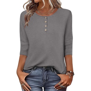 image:imageZeagoo 34 Length Sleeve Women Tops Crew Neck Blouses Dressy Casual Summer T Shirts Loose Fit Business Work ClothesGrey