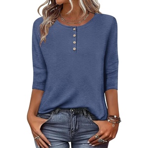 image:imageZeagoo 34 Length Sleeve Women Tops Crew Neck Blouses Dressy Casual Summer T Shirts Loose Fit Business Work ClothesNavy