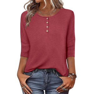 image:imageZeagoo 34 Length Sleeve Women Tops Crew Neck Blouses Dressy Casual Summer T Shirts Loose Fit Business Work ClothesRed