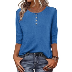 image:imageZeagoo 34 Length Sleeve Women Tops Crew Neck Blouses Dressy Casual Summer T Shirts Loose Fit Business Work ClothesSky Blue