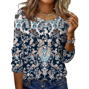 image:imageZeagoo 34 Length Sleeve Womens Tops Round Neck Casual Summer Tunic Tops Basic Tees Blouses Dressy TShirts Pleated ShirtsMz873