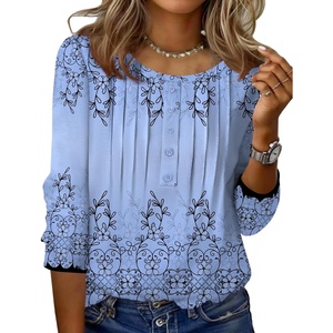 image:imageZeagoo 34 Length Sleeve Womens Tops Round Neck Casual Summer Tunic Tops Basic Tees Blouses Dressy TShirts Pleated ShirtsSf166