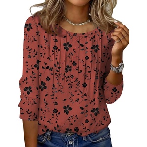 image:imageZeagoo 34 Length Sleeve Womens Tops Round Neck Casual Summer Tunic Tops Basic Tees Blouses Dressy TShirts Pleated ShirtsSf290