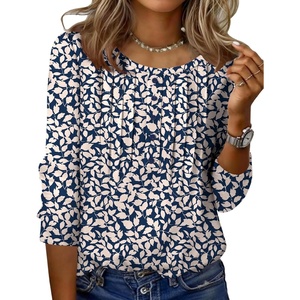 image:imageZeagoo 34 Length Sleeve Womens Tops Round Neck Casual Summer Tunic Tops Basic Tees Blouses Dressy TShirts Pleated ShirtsSp64