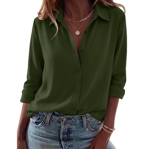 image:imageZeagoo Blouses for Women Dressy Casual Long Sleeve Button Down Shirts Collared Summer Tops Fall Fashion ClothesArmy Green