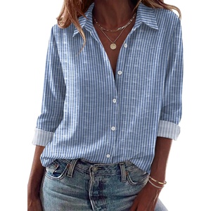 image:imageZeagoo Blouses for Women Dressy Casual Long Sleeve Button Down Shirts Collared Summer Tops Fall Fashion ClothesBblue Stripes
