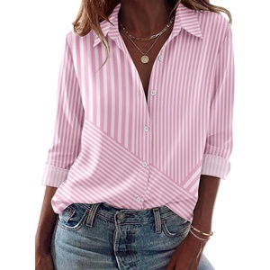 image:imageZeagoo Blouses for Women Dressy Casual Long Sleeve Button Down Shirts Collared Summer Tops Fall Fashion ClothesBpink Stripes