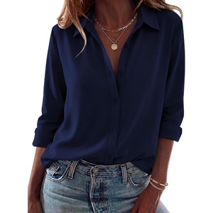 image:imageZeagoo Blouses for Women Dressy Casual Long Sleeve Button Down Shirts Collared Summer Tops Fall Fashion ClothesDark Blue