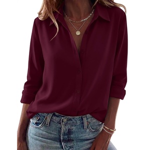 image:imageZeagoo Blouses for Women Dressy Casual Long Sleeve Button Down Shirts Collared Summer Tops Fall Fashion ClothesDark Red