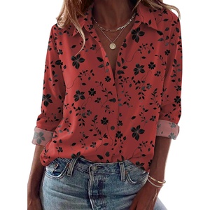 image:imageZeagoo Blouses for Women Dressy Casual Long Sleeve Button Down Shirts Collared Summer Tops Fall Fashion ClothesFloral Red