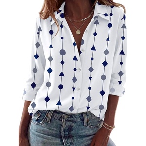 image:imageZeagoo Blouses for Women Dressy Casual Long Sleeve Button Down Shirts Collared Summer Tops Fall Fashion ClothesGeometry White