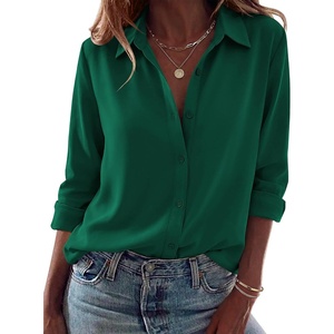 image:imageZeagoo Blouses for Women Dressy Casual Long Sleeve Button Down Shirts Collared Summer Tops Fall Fashion ClothesGreen